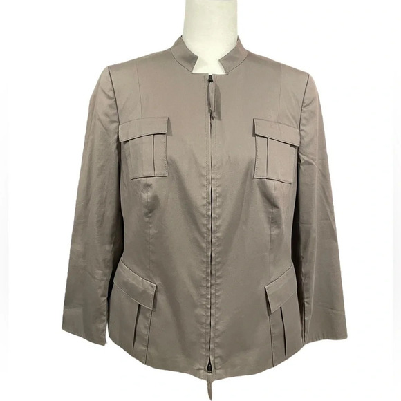 Akris Punto Full Zip Cotton Blend Jacket Women US 12 Grayish Green - Picture 9 of 9